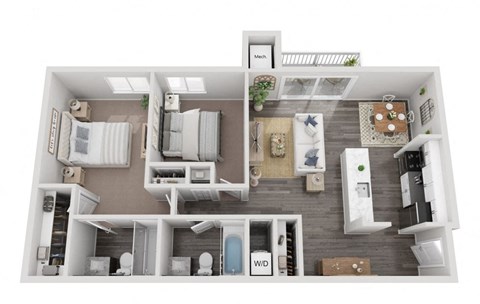 a bedroom floor plan with a bathroom and a living room